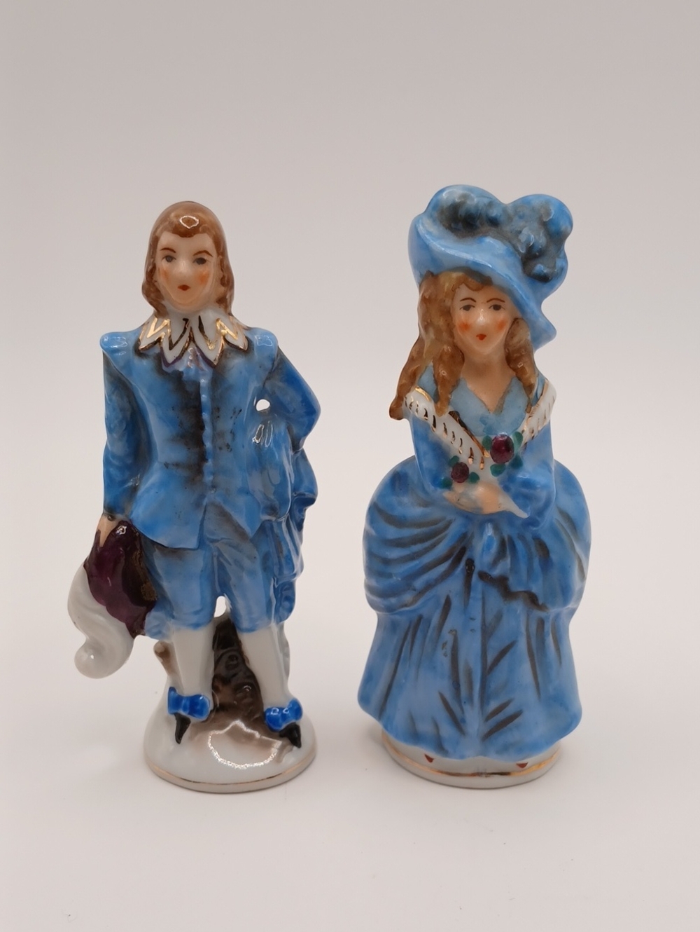 Blue Porcelain Victorian Couple Figurines - Set of 2